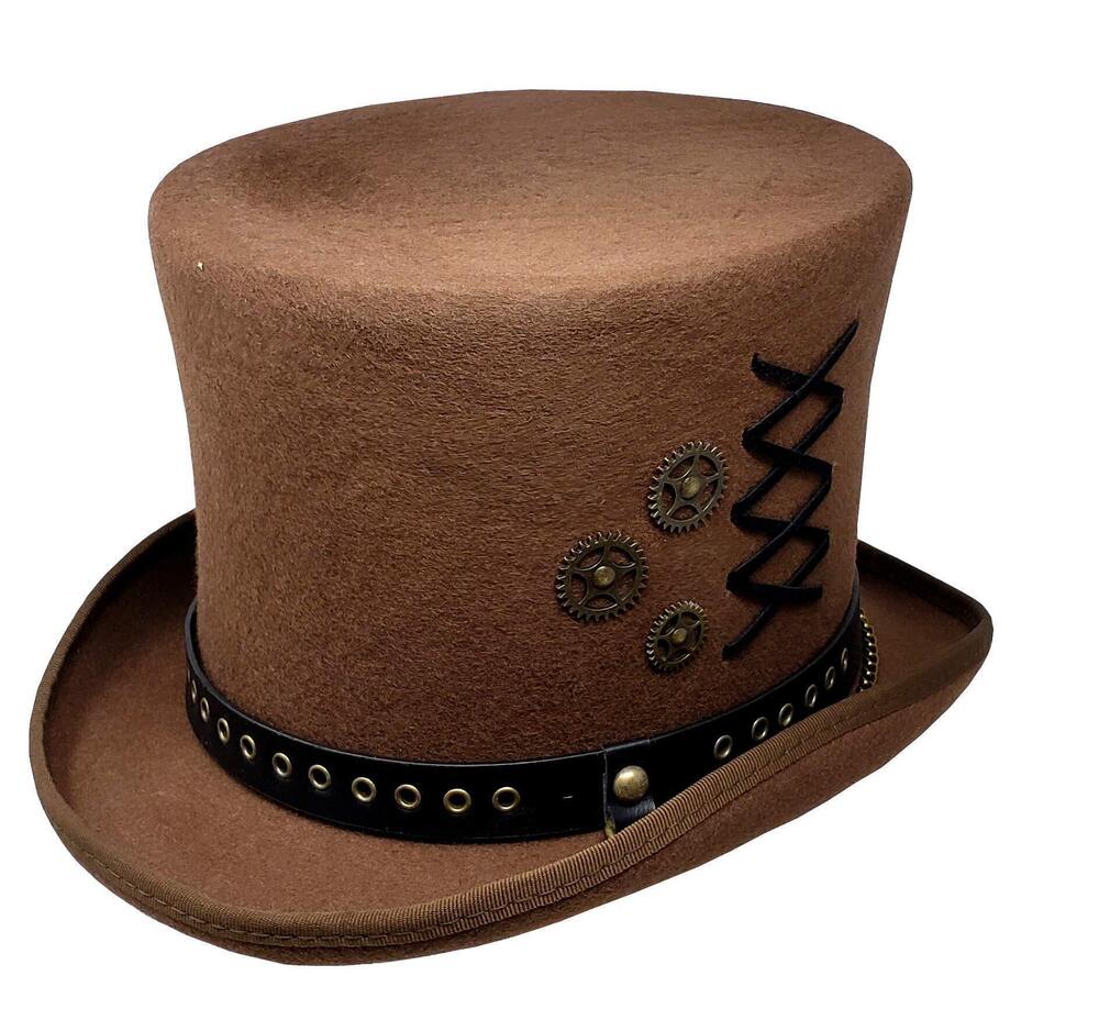2111 100% Wool Felt Victorian Mad Hatter Steampunk 6" Tall Magic Top Hats